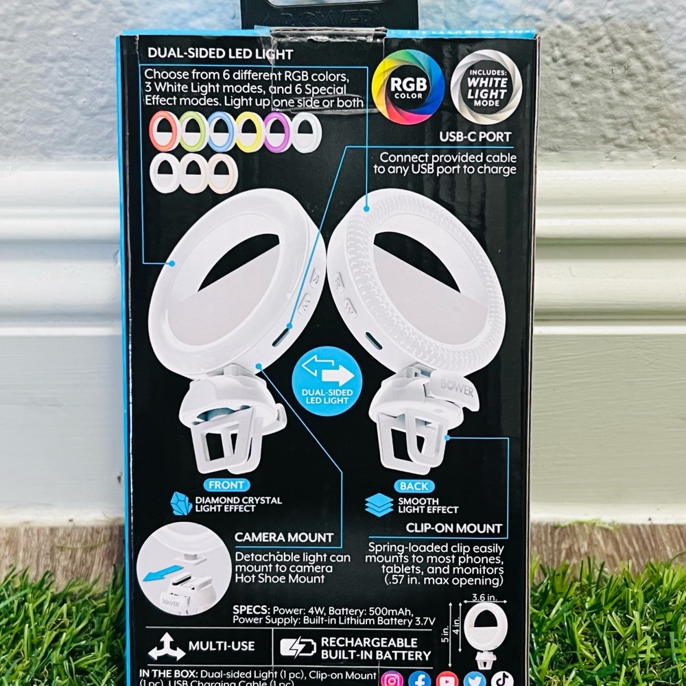 Bower RGB Dual-Sided Clip-On Light w/ Camera Mount - For Phone, Tablet & Laptop - Picture 2 of 5
